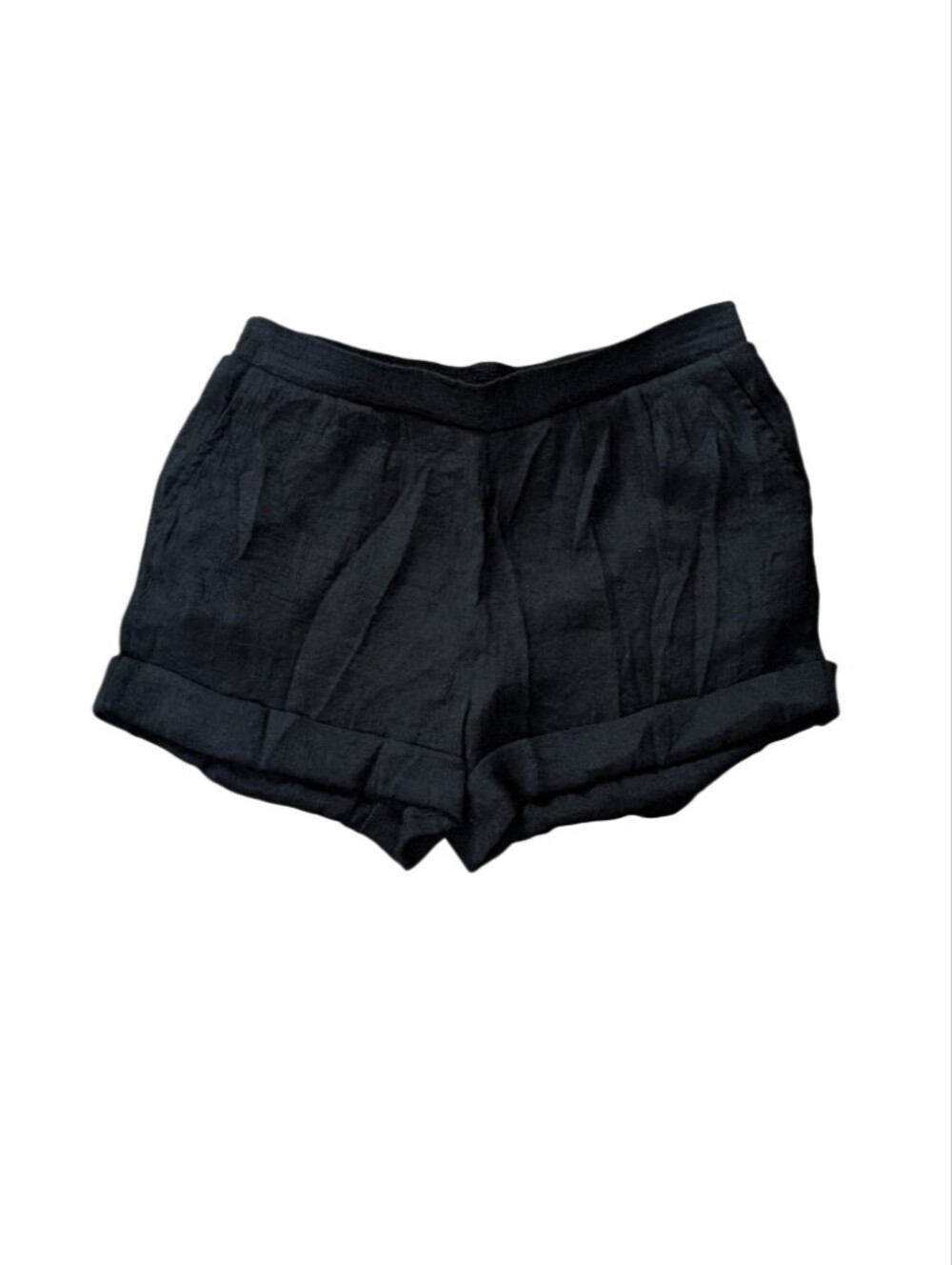 Black High-Waist Linen Blend Shorts